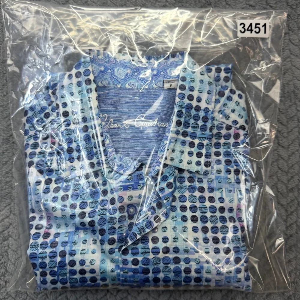 Robert Graham Shirt Mens S Classic Fit Blue Dot Cotton Long Sleeve Geometric
